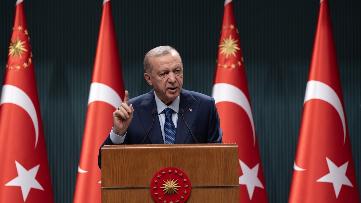 President Recep Tayyip Erdoğan speaks after a Cabinet meeting in Ankara, Türkiye, Jan. 6, 2025. (AA Photo)