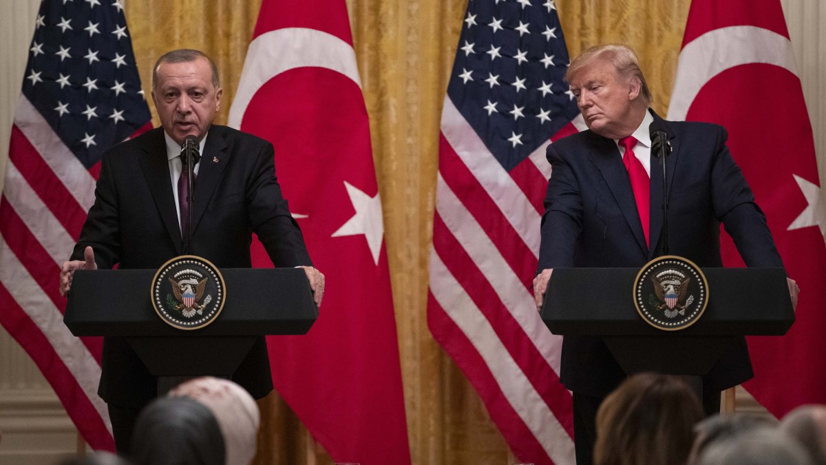 President Donald Trump listens as President Recep Tayyip Erdoğan speaks during a news conference in the East Room of the White House, Wednesday, Nov. 13, 2019, in Washington. (AP File Photo)