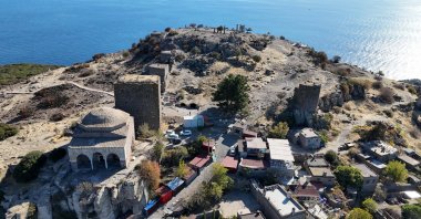 This undated aerial view shows the hammam discovered in Assos, Çanakkale, northwestern Türkiye. (AA Photo)