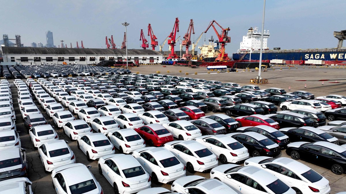 MG cars are seen before being loaded onto a ship for export at the port in Lianyungang, eastern Jiangsu province, China, Dec. 10, 2024. (AFP Photo)