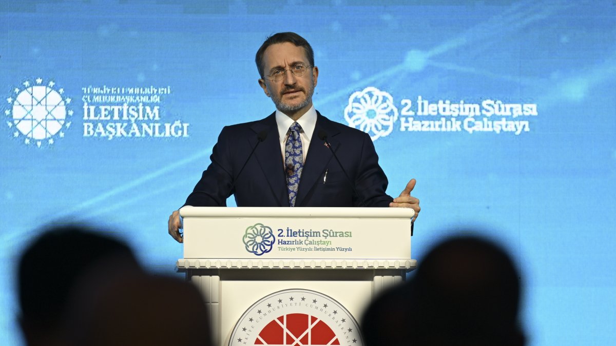 Communications Director Fahrettin Altun speaks at a communication consultation workshop, Ankara, Türkiye, Dec. 8, 2024. (DHA Photo)