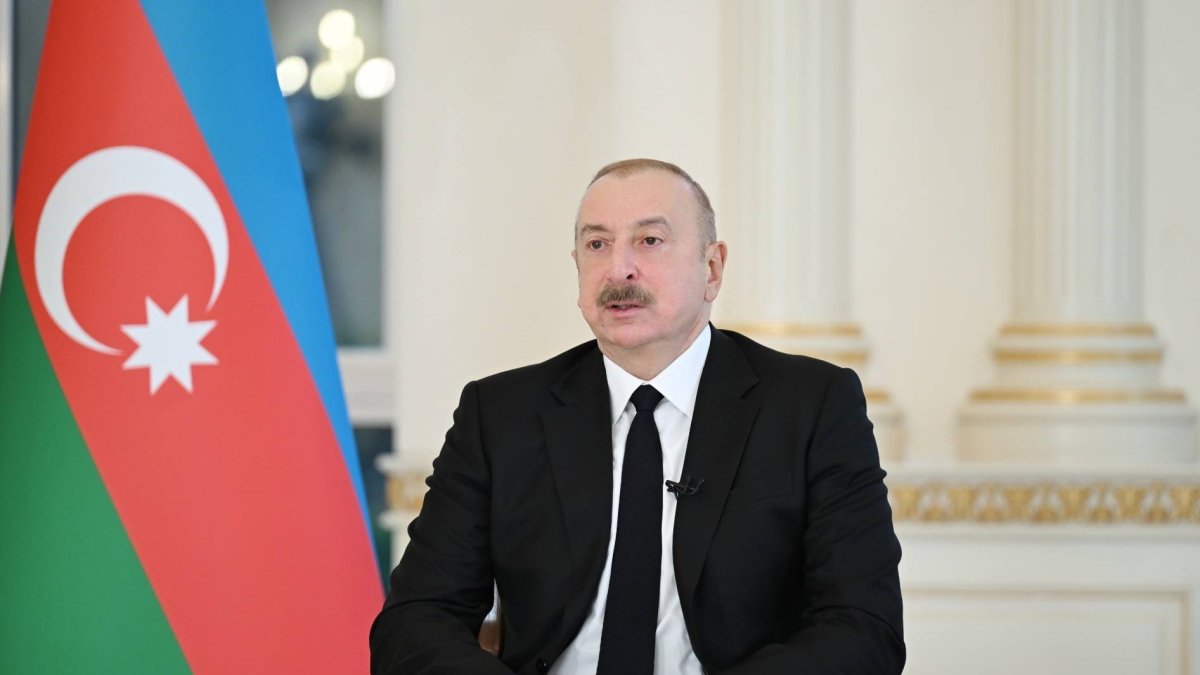 Azerbaijan&#039;s President Ilham Aliyev speaks in an interview in Baku, Jan. 8, 2025. (IHA Photo)