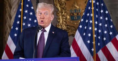 U.S. President-elect Donald Trump speaks to members of the media during a press conference at the Mar-a-Lago Club, in Palm Beach, Florida, Jan. 07, 2025. (AFP Photo)