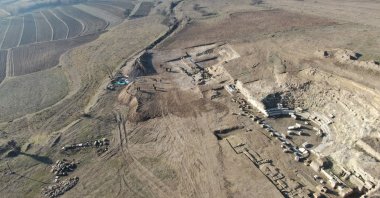 An aerial view of the ancient city of Pompeipolis, located in the Taşköprü district of Kastamonu, Türkiye, Jan. 8, 2025. (IHA Photo)