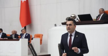 Democracy and Progress Party (DEVA) lawmaker Burak Dalgın addresses a session of Parliament in the capital Ankara, Türkiye, Nov. 29, 2024. (DHA Photo)