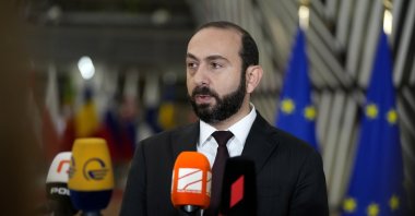 Armenia's Foreign Minister Ararat Mirzoyan speaks with the media as he arrives for a meeting of EU foreign ministers and Eastern Partnership at the European Council building in Brussels, Monday, Dec. 11, 2023. (AP File Photo)