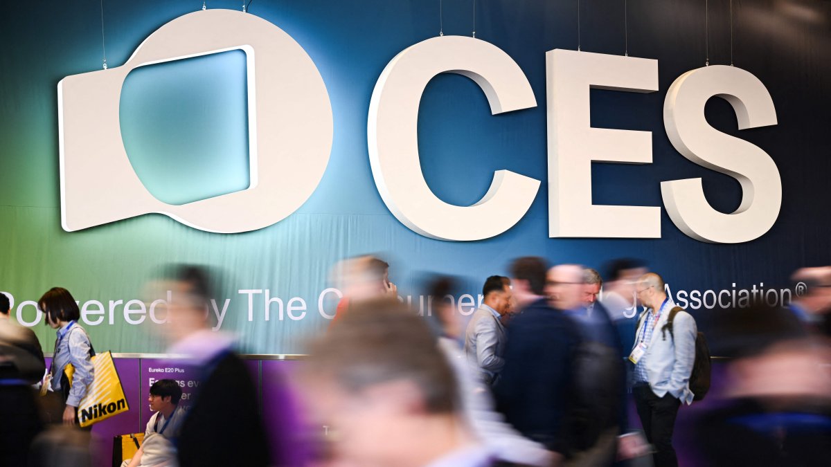 The CES logo is displayed as attendees enter an exhibit hall during the Consumer Electronics Show (CES), Las Vegas, U.S., Jan. 7, 2025. (AFP Photo)