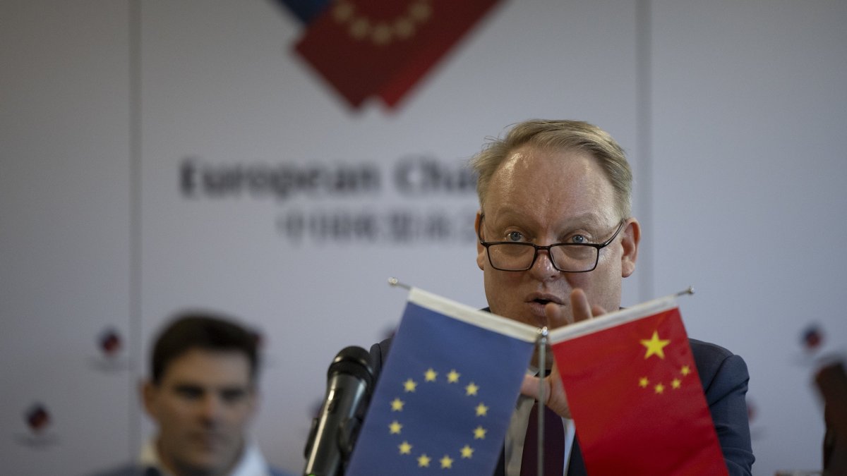 European Chamber of Commerce in China president Jens Eskelund speaks during a news conference in Beijing, China, Jan. 9, 2025. (EPA Photo)