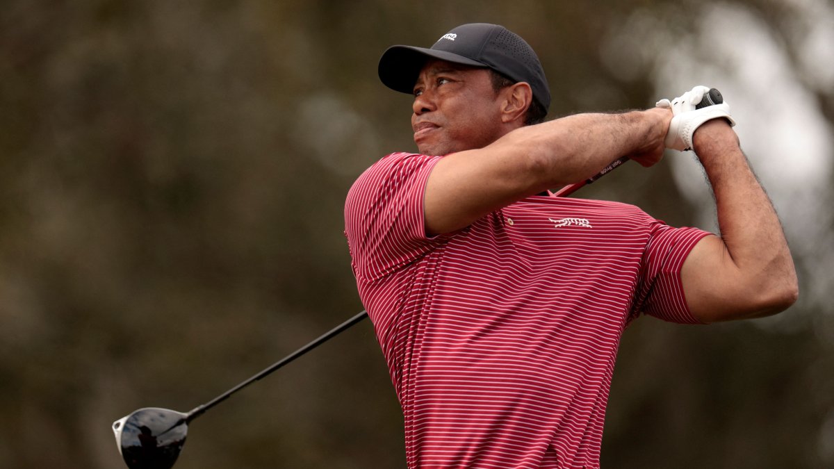 Tiger Woods plays his shot from the 16th tee during the second round of the PNC Championship at Ritz-Carlton Golf Club, Florida, U.S., Dec. 22, 2024. (AFP Photo)