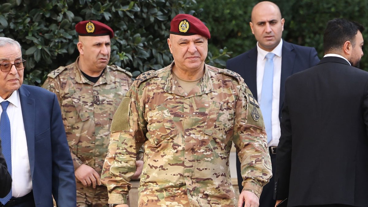 Lebanese army chief Joseph Aoun (C) walks toward the Grand Serail in Beirut, Lebanon, Dec. 16, 2024. (AFP Photo)