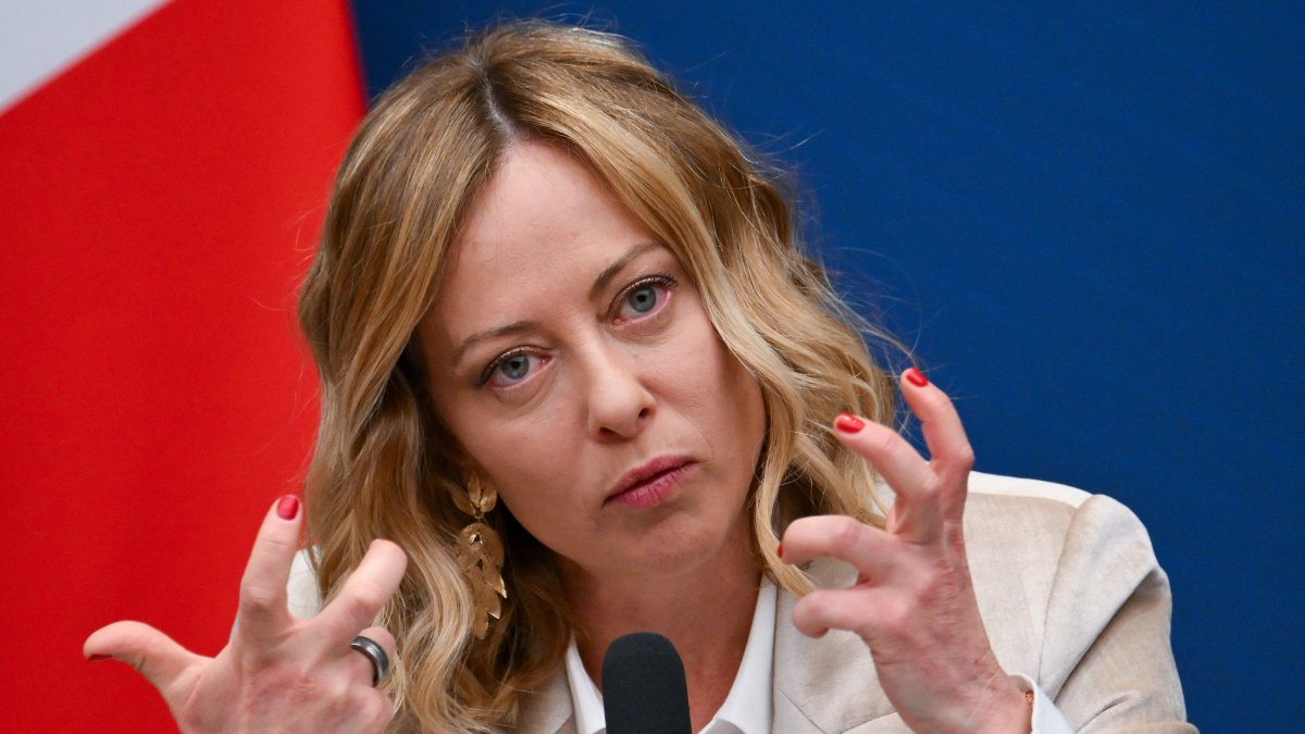 Italy’s Prime Minister Giorgia Meloni gestures during her annual news conference in Rome, Italy, Jan. 9, 2025. (AFP Photo)