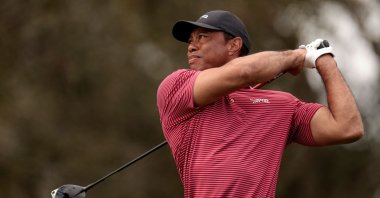 Tiger Woods plays his shot from the 16th tee during the second round of the PNC Championship at Ritz-Carlton Golf Club, Florida, U.S., Dec. 22, 2024. (AFP Photo)