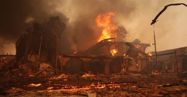 A church burnt from wildfire lies in ruins in the Pacific Palisades neighborhood of Los Angeles, California, U.S., Jan. 8, 2025. (EPA Photo)