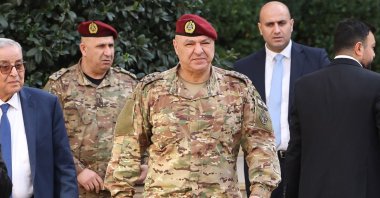 Lebanese army chief Joseph Aoun (C) walks toward the Grand Serail in Beirut, Lebanon, Dec. 16, 2024. (AFP Photo)