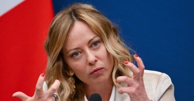 Italy’s Prime Minister Giorgia Meloni gestures during her annual news conference in Rome, Italy, Jan. 9, 2025. (AFP Photo)
