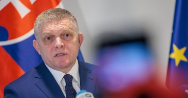 Slovakia's Prime Minister Robert Fico addresses a news conference in the Slovak permanent representation in Brussels, Belgium, Jan. 9, 2025. (EPA Photo)