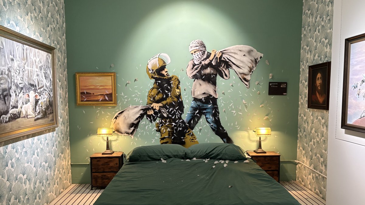 The works of Banksy on display at the Banksy Museum in New York City, U.S., Jan. 6, 2025. (Photo by Funda Karayel)