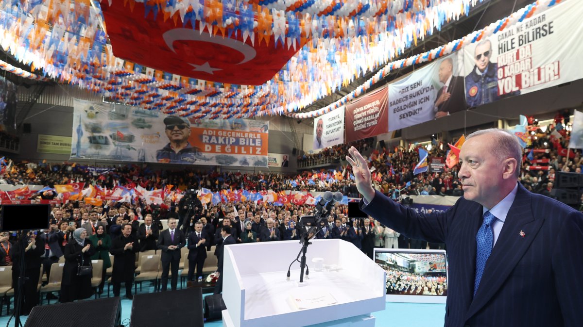 Ruling Justice and Development Party&#039;s (AK Party) Chair President Recep Tayyip Erdoğan speaks at the party&#039;s provincial congress in western Denizli province, Türkiye, Jan. 10, 2024. (AA Photo)