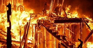 Flames engulf a structure as the Eaton Fire burns, Pasadena, California, U.S. Jan. 7, 2025. (Reuters Photo)