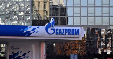 A sign of Gazprom PJSC is seen at a gas station operated by Naftna Industrija Srbije AD (NIS) in Belgrade, Serbia, Jan. 8, 2025. (AFP Photo)