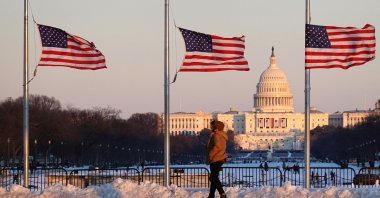 U.S. flags fly at half-staff with the U.S. Capitol building in the distance as preparations are underway for the upcoming presidential inauguration of U.S. President-elect Donald Trump, Washington, U.S., Jan.11, 2025. (Reuters Photo)