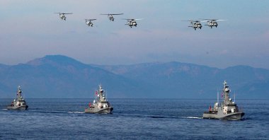 Turkish naval vessels and helicopters take part in the Blue Homeland (Mavi Vatan) 2025 military exercise in the Aegean, off the shores of Marmaris, Türkiye, Jan. 9, 2025. (Reuters Photo)