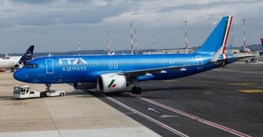 An Italian carrier ITA Airways plane parks at Leonardo da Vinci International Airport in Fiumicino, near Rome, Italy, Sept. 23, 2024. (Reuters Photo)