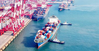 Cargo ships loaded with containers are seen berthing in Qingdao Port, Shandong province, China, Jan. 13, 2025. (AFP Photo)