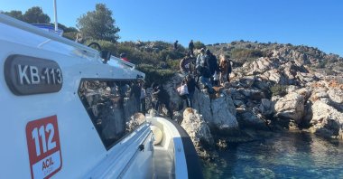 Turkish coast guard boat picks up 16 irregular migrants caught on the coast of Marmaris in western Muğla province, Türkiye, Jan. 12, 2024. (AA Photo)