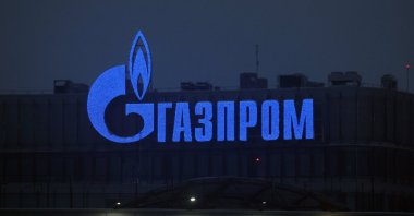 The logo of Russian energy giant Gazprom adorns a building in St. Petersburg, Russia, Jan. 11, 2025. (EPA Photo)