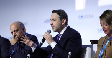 Energy and Natural Resources Minister Alparslan Bayraktar (C) speaks at the International Renewable Energy Agency (IRENA) Assembly, Abu Dhabi, UAE, Jan. 13, 2025. (AA Photo)