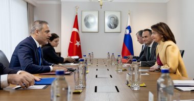 Foreign Minister Hakan Fidan and Slovenian Foreign Minister Tanja Fajon in the capital Ankara, Jan. 13, 2025. (DHA Photo)