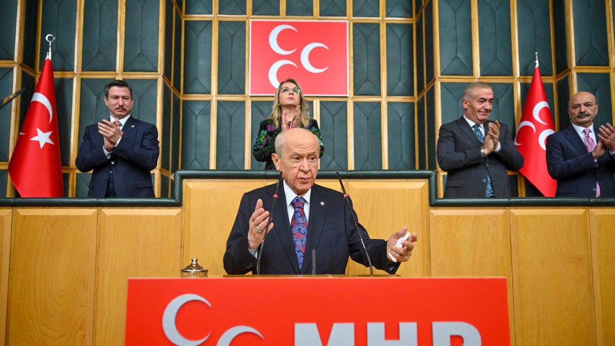 Nationalist Movement Party (MHP) leader Devlet Bahçeli speaks at his party&#039;s parliamentary group meeting, in the capital Ankara, Türkiye, Jan. 14, 2025. (İHA Photo)