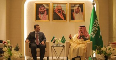 This handout picture released by the Syrian Arab News Agency SANA shows Syria&#039;s Foreign Minister Asaad Al-Shaibani (L) meeting with Saudi Arabia&#039;s Foreign Minister Prince Faisal bin Farhan on the sidelines of the "Riyadh Meetings on Syria" between EU and Arab states and Türkiye, Riyadh, Saudi Arabia, Jan. 12, 2025. (Photo AFP)