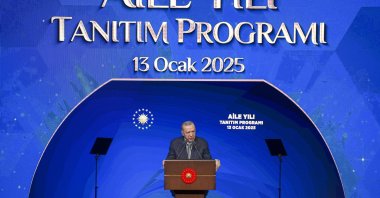 President Recep Tayyip Erdoğan delivers a speech during the &quot;Year of the Family&quot; event in Ankara, Türkiye, Jan. 13, 2025. (AA Photo)