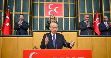 Nationalist Movement Party (MHP) leader Devlet Bahçeli speaks at his party's parliamentary group meeting, in the capital Ankara, Türkiye, Jan. 14, 2025. (İHA Photo)