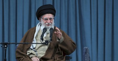 In this photo released by an official website of the office of the Iranian supreme leader, Supreme Leader Ayatollah Ali Khamenei gestures in a meeting, Tehran, Iran, Jan. 1, 2025. (AP Photo)