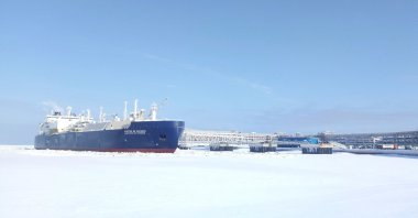 The &quot;Christophe de Margerie,&quot; an ice-class tanker fitted out to transport liquefied natural gas, is docked in the Arctic port of Sabetta, Yamalo-Nenets district, Russia, March 30, 2017. (Reuters Photo)