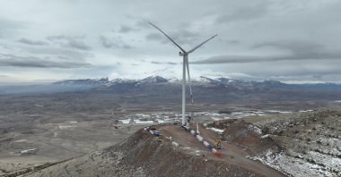 A wind turbine is seen in central Kayseri province, Türkiye, Dec. 24, 2024. (IHA Photo)