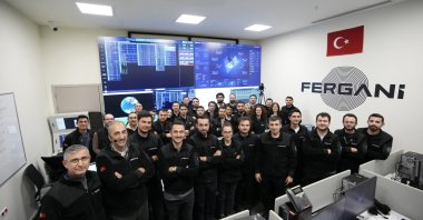 Fergani Space team members, along with the company&#039;s CEO, Selçuk Bayraktar, amid the launch of the firm&#039;s "FGN-100-d1" satellite into space, Istanbul, Türkiye, Jan. 15, 2025. (IHA Photo)