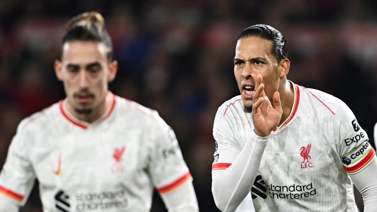 Liverpool&#039;s Virgil van Dijk reacts during a Premier League match against Nottingham Forest, Nottingham,U.K., Jan. 14, 2025. (Reuters Photo)