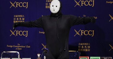 Japanese horror writer, novelist and YouTuber named Uketsu poses during a press conference at the Foreign Correspondents&#039; Club of Japan in Tokyo, Japan, Jan. 16, 2025. (EPA Photo)
