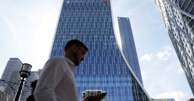 People walk past the new headquarters of the European Bank for Reconstruction and Development (EBRD) in Canary Wharf, London, Britain, Sept. 14, 2023. (Reuters Photo)