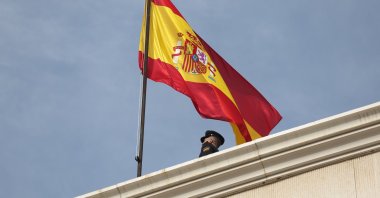 Spain's national flag is raised above the Spanish embassy in Damascus, Syria, Jan. 16, 2025. (AFP Photo)