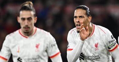Liverpool's Virgil van Dijk reacts during a Premier League match against Nottingham Forest, Nottingham,U.K., Jan. 14, 2025. (Reuters Photo)