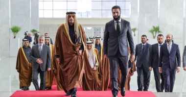 Qatar&#039;s Prime Minister and Foreign Minister Sheikh Mohammed bin Abdulrahman Al Thani meets with Syria&#039;s de facto leader Ahmed al-Sharaa, in Damascus, Syria, Jan. 16, 2025. (Handout via Reuters Photo)