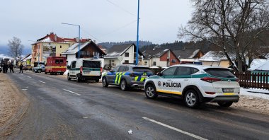 Police cars are parked near a school following a knife attack in the town of Spisska Stara Ves, Slovakia, Jan. 16, 2025. (Reuters Photo)
