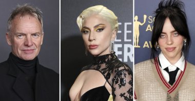 This combination of photos shows Sting (L), Lady Gaga (C) and Billie Eilish. (AP Photo)