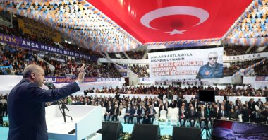 President Recep Tayyip Erdoğan greets Justice and Development Party (AK Party) supporters, Konya, central Türkiye, Jan. 17, 2025. (AA Photo)