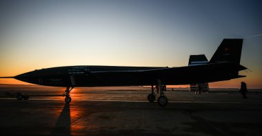 The production prototype of Bayraktar Kızılema, Türkiye&#039;s first unmanned fighter jet, has completed another flight test, Çorlu, Tekirdağ, Türkiye, Jan. 18, 2025. (AA Photo)